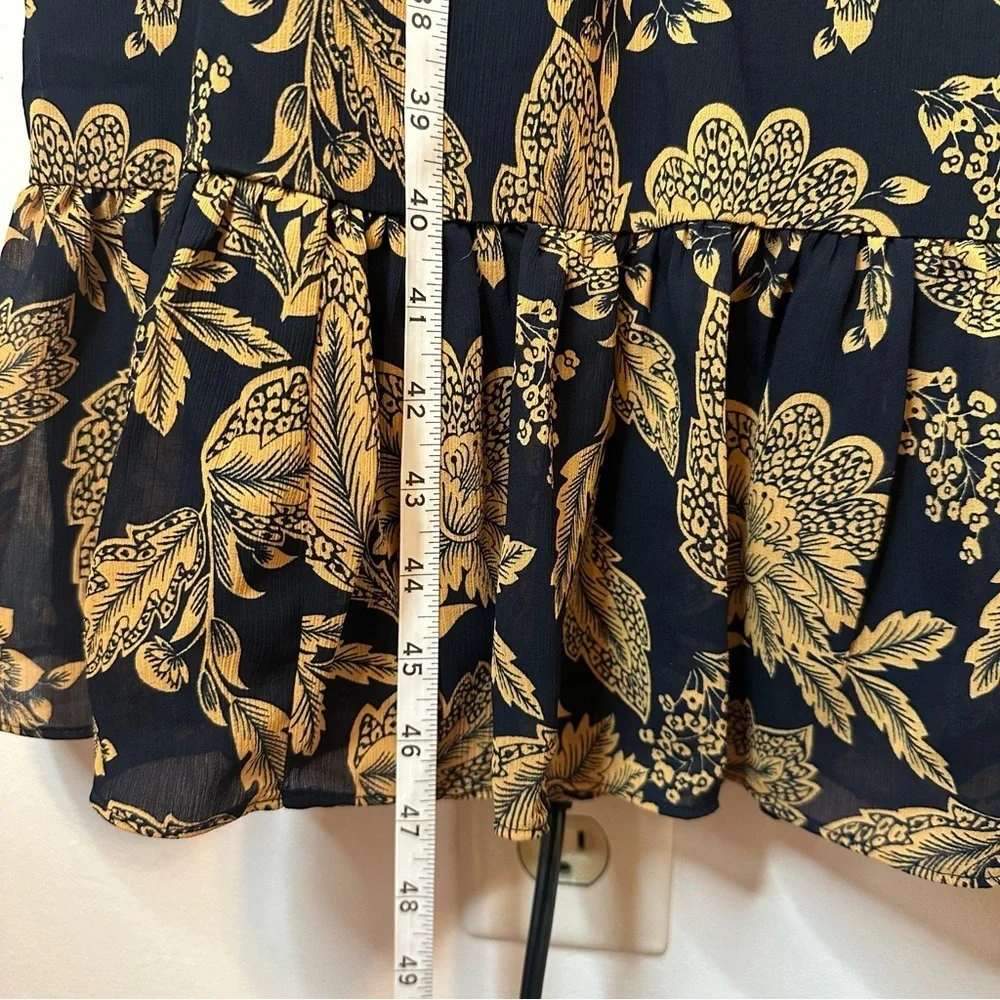 J Crew Women’s Blue & Gold Floral Chiffon High Neck NWT Dress Size 10